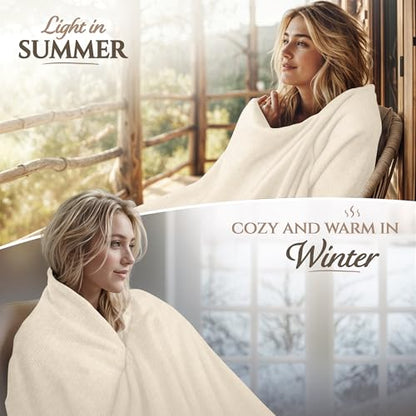 Cashmere Blanket – Hand Woven 100% Cashmere Wool Throw Blanket, 135 x 270 cm – Plain Cozy, and Soft Blanket for Bed, Sofa, or Couch - Made in Nepal - color: White