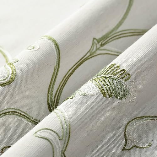 VOGOL Green Leaf Embroidered Linen Textured Valance, 42 x 18, 1 Panel - color: Green, size: 42"W x 18"L (Pack of 1)