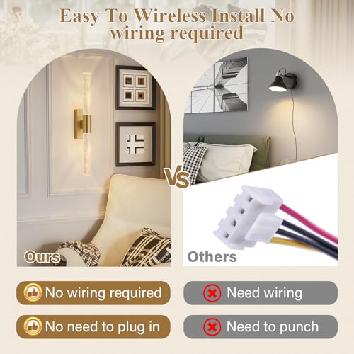 camuucci Battery Operated Wall Sconces Set of 2, Rechargeable Wall Lights - color: Gold, size: 20.9 Inches