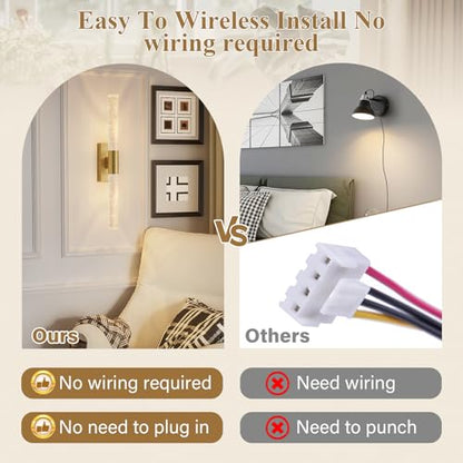 camuucci Battery Operated Wall Sconces Set of 2, Rechargeable Wall Lights - color: Gold, size: 20.9 Inches