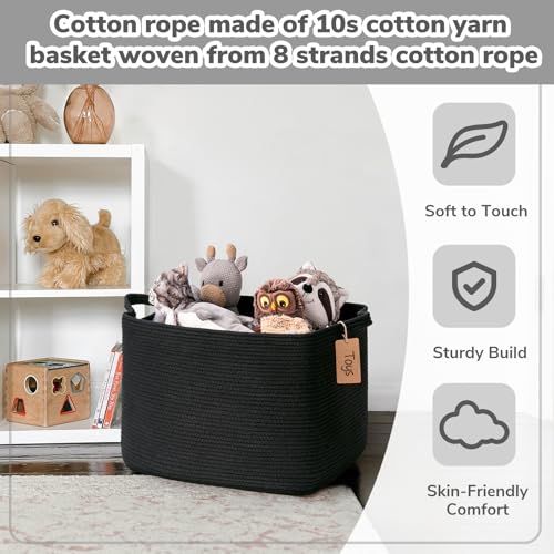 Goodpick 50L Large Woven Rope Storage Basket with Handles, Black - color: Black, size: 18"L x 14"W x 12"H