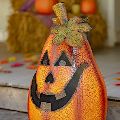 2.4 Ft Tall Large Metal Jack-O-Lantern Halloween Pumpkin Candleholder Decoration