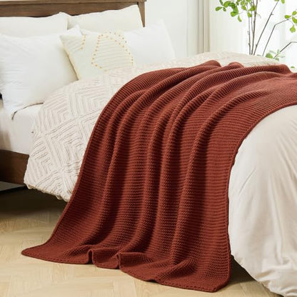 Rust Throw Blanket, Garter Knit, 50" x 60", Rustic Brick Red - color: Rust, size: 50"x60"