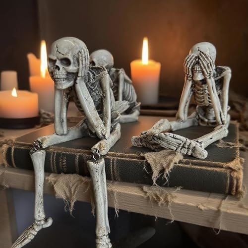 Halloween See Hear Speak No Evil Skeletons Statues,3PCS/7.5 INCH - color: No-evil