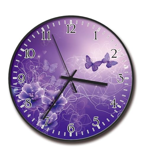 8 inch Decorative Wall Clock Battery Operated, Purple Butterfly - color: 2409-purple Butterfly, size: 8 Inch