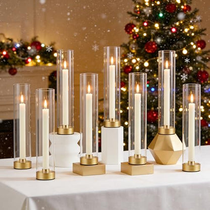 Hurricane Candle Holders Golden Taper Candle Sticks Holder, with 11" Thickened Glass Cylinder Covers Tall Candlesticks Holders Bulk Set of 10, Dining Table Centerpiece for Wedding - color: Clear