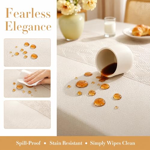 Nordic Faux Linen Tablecloth, Rectangle Modern Cream Beige Cover - color: Beige Bd, size: 55"x86"fits 6-8 seats (table length 62"-68")