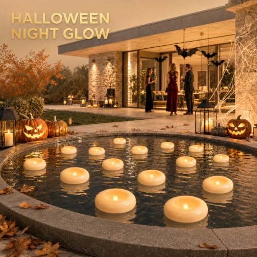 Aignis 24 Pack Waterproof Flameless Floating Candles, 200-Hour Battery Operated 2.2" LED Tea Lights, Water-Activated Flickering Warm White Glow for Pool, Wedding Centerpieces, Bath & Spa - size: D 2.2'' x W 2.2'' x H 1''