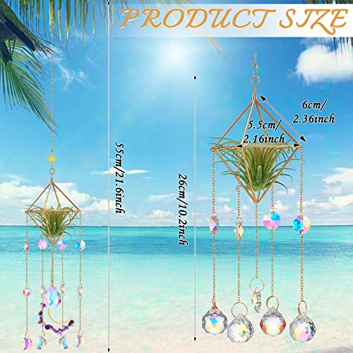 Yookeer 3 Pcs Air Plant Hanger Golden Geometric Metal with Crystal Chain