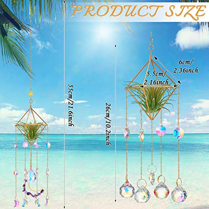 Yookeer 3 Pcs Air Plant Hanger Golden Geometric Metal with Crystal Chain