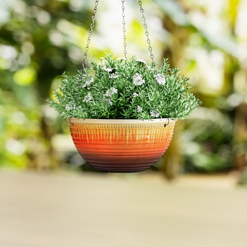 10 Inch Glazed Hanging Planters 2 Pack, Hanging Baskets with Drainage Hole - color: Orange Glaze, size: 10 inch