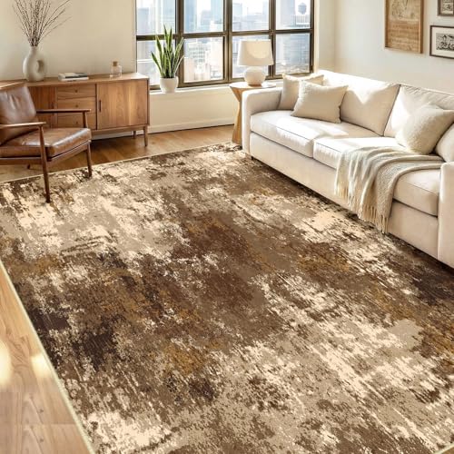 RELEANY Washable 6'x9' Abstract Area Rug for Living Room Brown Tan - color: Brown/Tan, size: 6' x 9' (Rectangular)