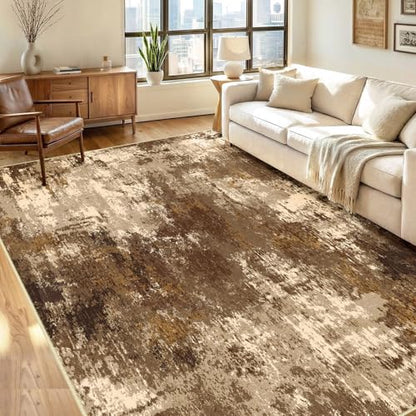 RELEANY Washable 6'x9' Abstract Area Rug for Living Room Brown Tan - color: Brown/Tan, size: 6' x 9' (Rectangular)