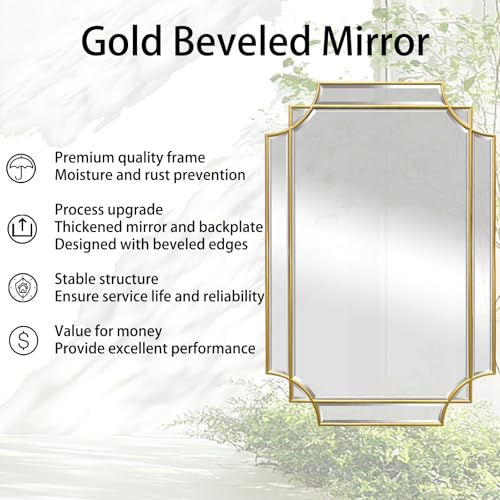 48"x32" Large Rectangle Beveled Mirror with Gold Geometric Frame - color: Gold, size: 48"L x 31.6"W