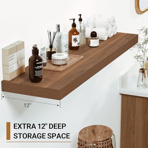 Vivelove Deep Floating Shelves, 16 X 12 Inch, Walnut,Set of 2, - color: Walnut, size: 16”wx12”dx1.5”h