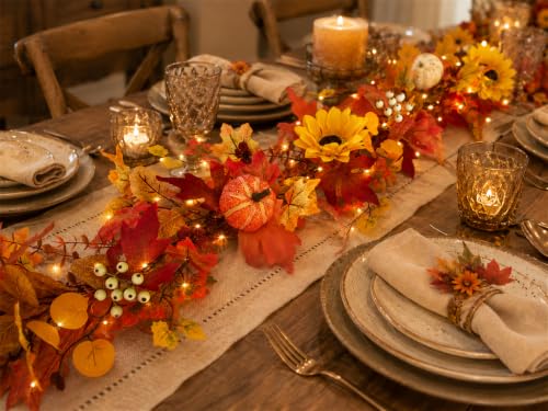 6 FT Lighted Fall Garland for Mantel, Fall Leaves Garland for Halloween