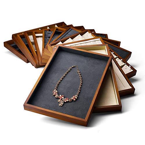Oirlv Wood 13 Grids Necklace/Bracelet/Pendant Display Tray Jewelry Drawer Organizer Stackable Jewelry Trays (Creamy-white) - color: Creamy-white 13 grid necklace/pendant/bracelet tray