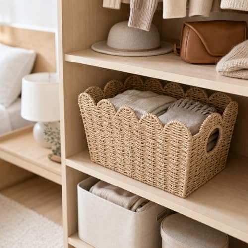 Scalloped Storage Baskets Set of 2, Built-In Handles