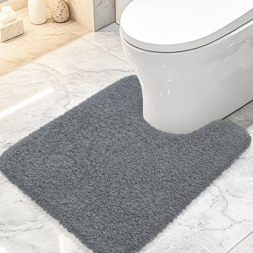 Toilet Rugs U-Shaped 24"x20", Absorbent Contour Bath Rug - color: Dark Gray, size: 24" x 20"(U-Shape)