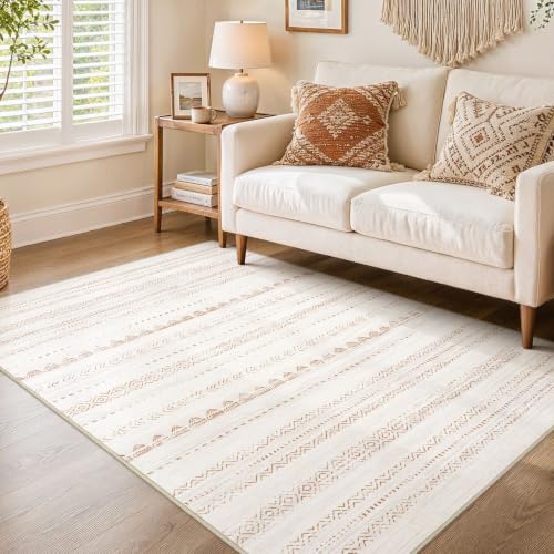 Nakagishi Boho 4x6 Area Rug Living Room Rugs Machine Washable Beige/Brown - color: Beige Brown, size: 4' X 6' (Rectangular)