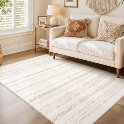 Nakagishi Boho 4x6 Area Rug Living Room Rugs Machine Washable Beige/Brown - color: Beige Brown, size: 4' X 6' (Rectangular)