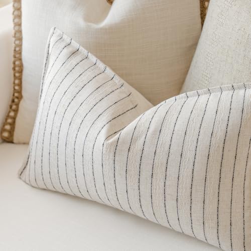 MOROCO Linen Striped Throw Pillow Covers 12x20 Set of 2, Black - color: Black, size: 20" x 12" (Pack of 2)