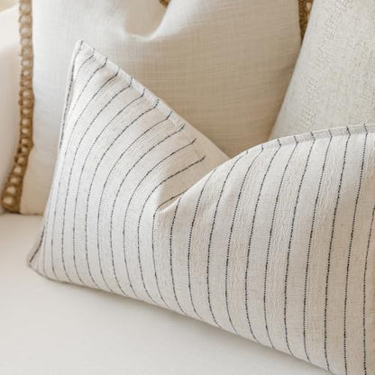 MOROCO Linen Striped Throw Pillow Covers 12x20 Set of 2, Black - color: Black, size: 20" x 12" (Pack of 2)