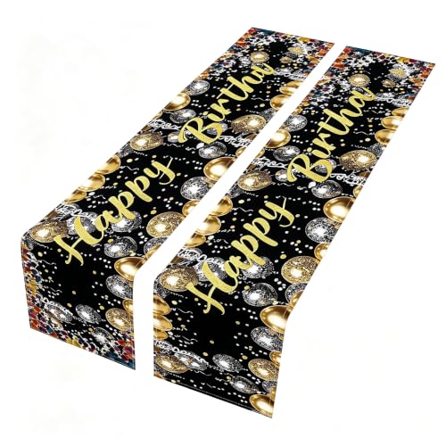 2pc Black Gold Birthday Table Runner 18x72 Inch Party Decor - color: Black-2pc