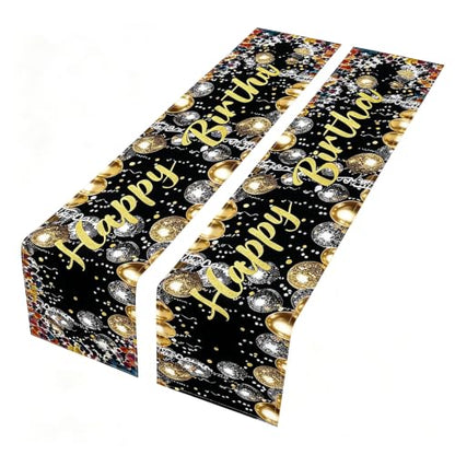 2pc Black Gold Birthday Table Runner 18x72 Inch Party Decor - color: Black-2pc