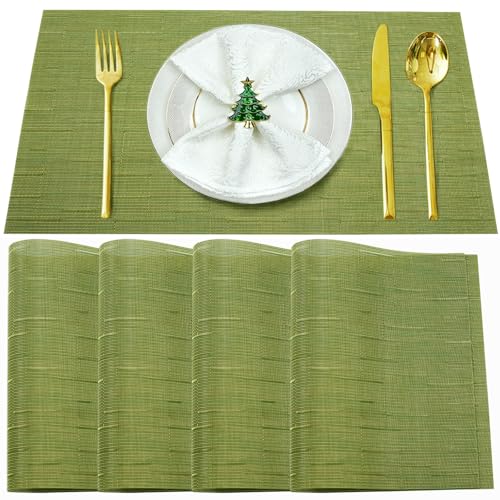 Green Vinyl Placemats Set of 4,Washable Dining PVC Table Mats - color: A-green, size: 4PCS 12"Wx18"L