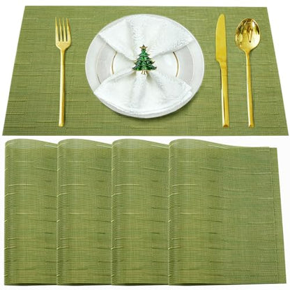 Green Vinyl Placemats Set of 4,Washable Dining PVC Table Mats - color: A-green, size: 4PCS 12"Wx18"L