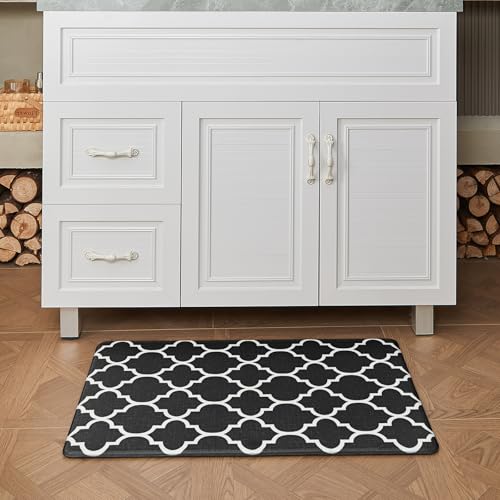블랙 주방 러그 2개 세트, 43.9cm x 70.1cm(17.3x27.7인치)+43.9x119.9cm - color: 트렐리스-블랙
