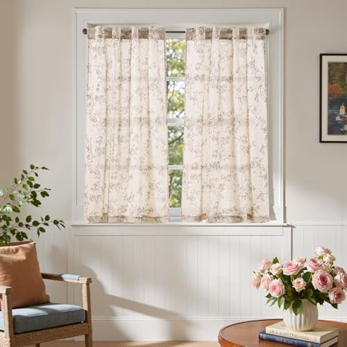 jinchan Floral Linen Kitchen Tier Curtains, 45 Inch, 2 Panels, Taupe - color: Alisa Taupe, size: 38"W x 45"L (Pack of 2)