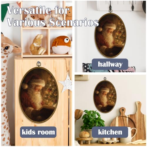JMENGSSFL Santa Reading Book by Christmas Tree Oval Wall Art Decor 8.6x11.4 - color: Christmas-19