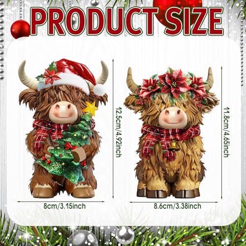 2 Pack Christmas Highland Cow Figurines Decor, Resin Table Decor - style: Christmas
