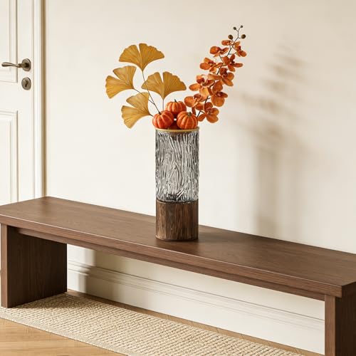 Artistic Wood Glass Vase,Wooden Base,Tall Vases Bottles for Flowers, Entryway, Dining Table, Shelf, Living Room, and Modern Home Decor (Casual) - style: Casual