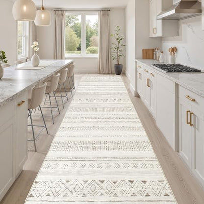 cotiled Hallway 3x8 Runner Rugs Washable Boho Moroccan Soft Rug - color: Light Brown/Cream, size: 3' x 8' (Runner)