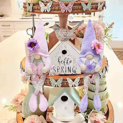 Attiigny 2 PCS Spring Decoration Indoor,Plush Long Legs Butterfly Gnomes