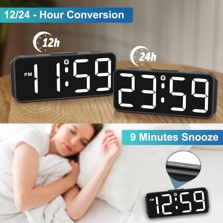 Peakeep Small Digital Alarm Clock for Bedroom, Large Number, Battery Backup - color: White Digits(plug-in, Ultra-compact)