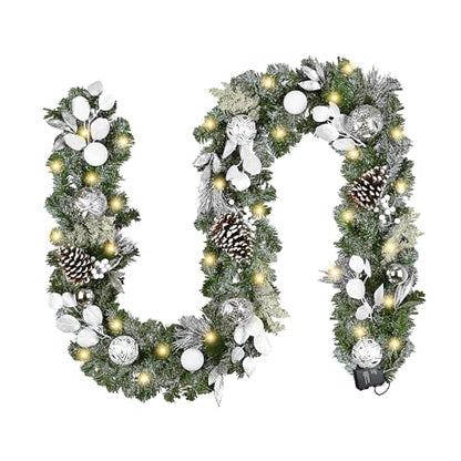Valery Madelyn 9 Feet Pre-Lit Christmas Garland with Lights Snowy White - color: Snowy White, size: 9 feet