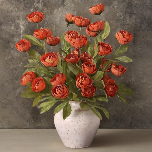 6 Pcs 27" Faux Silk Peony Artificial Fall Flowers Stems for Vase (Orange) - color: Orange