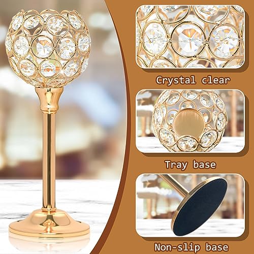 Crystal Metal Tealight Candlestick, Bling Bowl Candelabras, Tall Crystal Votive Candle Holders Elegant Crystal Candle Centerpiece for Dining Table Wedding Decor (Set of 3, Gold) - color: Gold