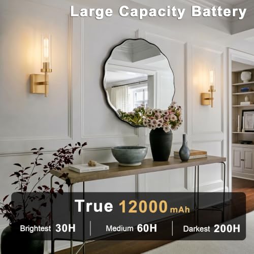 Gold Battery Operated Wall Sconce Set of 2, Wireless Wall Sconces with Remote Control, Rechargeable LED Dimmable Wall Light for Bedroom Bathroom Hallway Living room Entryway Stairwell, 3000K - color: Gold & Clear Glass, size: Battery 16 Inch