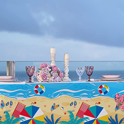 Gatherfun Beach Theme Party Supplies Summer Pool Disposable Tablecloth Plastic Waterproof Table Cover for Hawaiian Party Birthday Decorations, 3 Pack 54X108inch - style: Beach