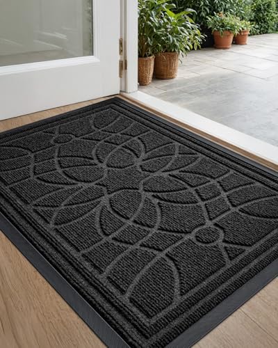 DEXI Front Door Mat Outside Entrance 24x36, Heavy Duty Non Slip, Black - color: Black, size: 24" X 36" (Rectangular)