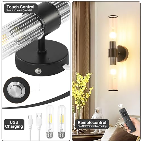 Morauroral Black Battery Operated Wall Sconces Set of 2 - color: Matte Black