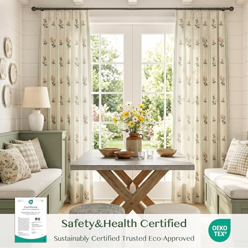 Pinch Pleat Linen Blend Curtains Green Stripe Floral, 40"W x102 Inches Long - color: Green Stirpe, size: 40"W x 102"L (Pack of 2)