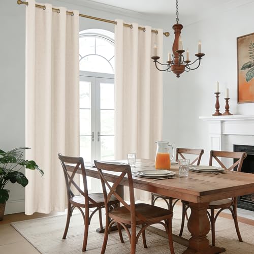 Faux Linen 100% Blackout Curtains, 42" W x 63" L (2 Panels) - color: Beige, size: 42"W x 63"L (Pack of 2)