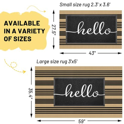 KILOCOCO Striped Rug 3x5 ft Washable Woven Front Door Rug, Brown and Black - color: Brown and Black Stripe, size: 3' x 5' (Rectangular)
