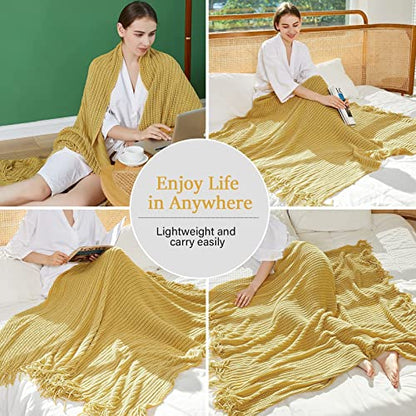 Blagic Knit Throw Blanket for Couch with Tassels,Mustard Yellow,50"x60" - color: D-mustard Yellow, size: 50 × 60 in